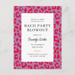 Red and Lila Animal Print Bachelorette Party Vykort