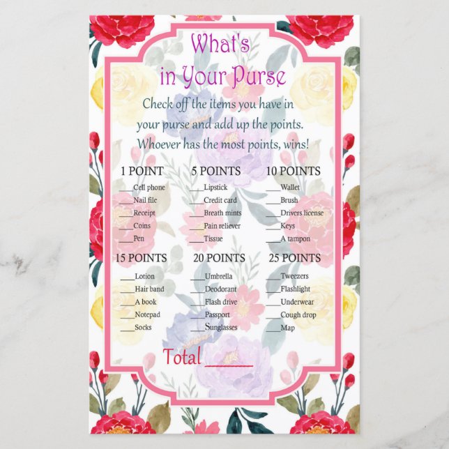 Red and Lila blommor What's in your purse match (Framsida)