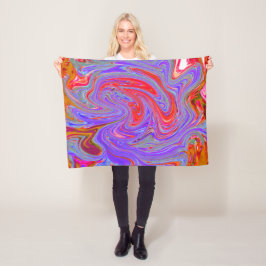 Red and Lila Groovy Abstrakt Retro Art Fleecefilt