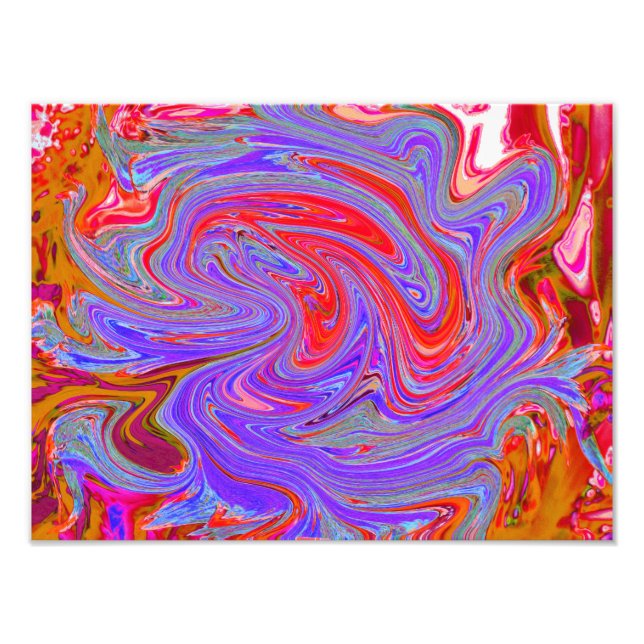 Red and Lila Groovy Abstrakt Retro Art Fototryck (Framsidan)