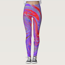 Red and Lila Groovy Abstrakt Retro Art Leggings