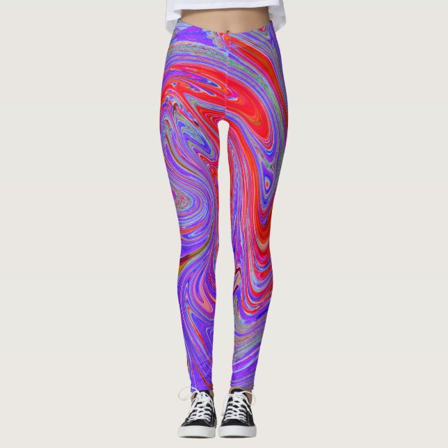 Red and Lila Groovy Abstrakt Retro Art Leggings (Framsida)