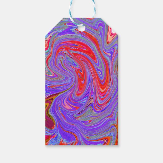 Red and Lila Groovy Abstrakt Retro Art Presentetikett (Framsidan)