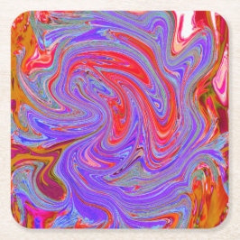 Red and Lila Groovy Abstrakt Retro Art Underlägg Papper Kvadrat