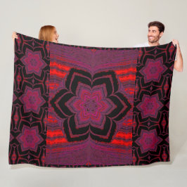 Red and Lila Lotus in Black Fleece Blanket