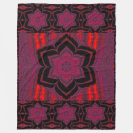 Red and Lila Lotus in Black Fleece Blanket