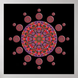 Red and Lila Tulip Mandala Fractal Poster