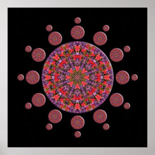 Red and Lila Tulip Mandala Fractal Poster