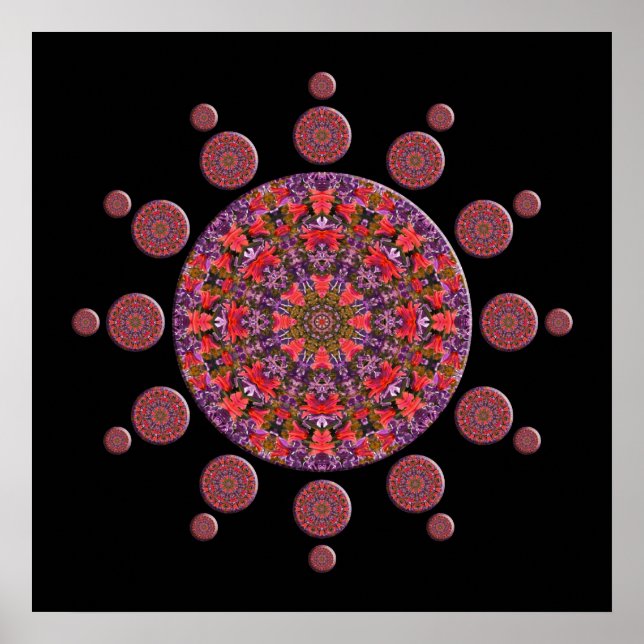 Red and Lila Tulip Mandala Fractal Poster (Framsidan)