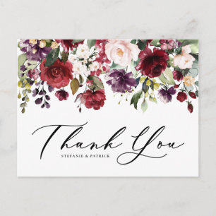 Red and Lila Watercolor Blommigt Garland Tack Vykort