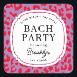 Red and Lilac Animal Print Bachelorette Party Fyrkantigt Klistermärke<br><div class="desc">Firar bruden som ska vara och hennes sista dagar av ogift frihet med roligt- och flirt-etiketter som har en mönster av leopard-utskrifter på giktrött och lavendelns lila. Chicens typografi är enkel att anpassa med din händelseinformation och anpassa allt du kan lägga ett klistermärke på från kuvert, välkomstpåsar och mycket annat....</div>