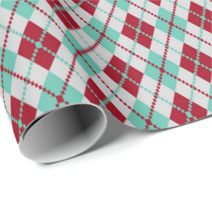 Red and Mint Grönt Argyle jul Mönster Presentpapper