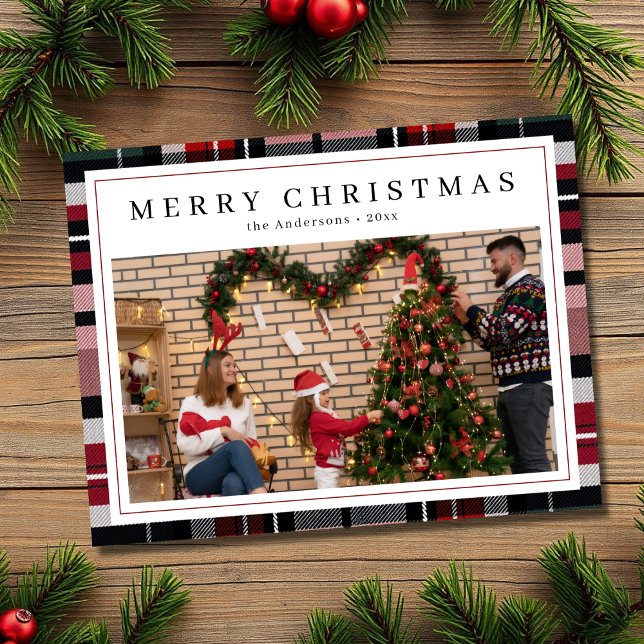 Red and Navy Blue Tartan Play Photo God Jul Julkort (Skapare uppladdad)