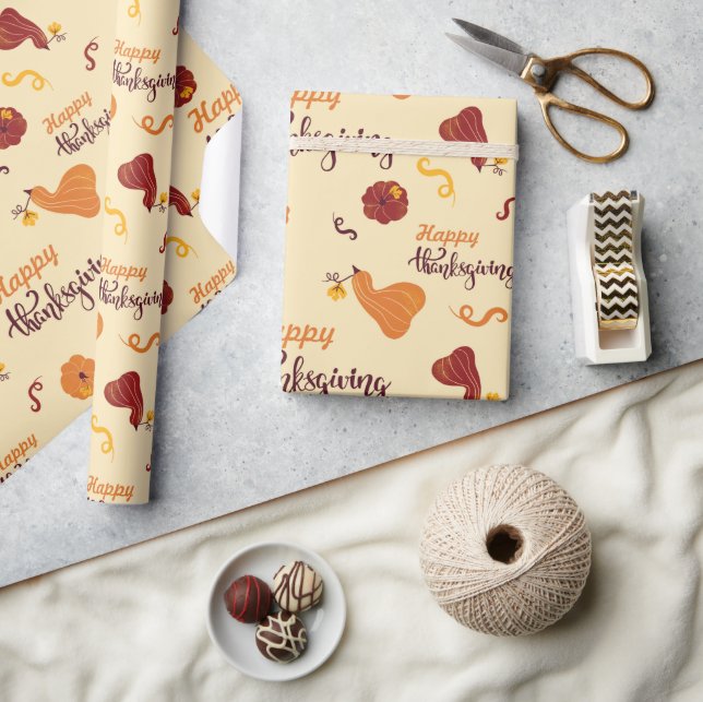 Red and Orange Pumpkins Thanksgiving Gift Seamless Presentpapper (Hantverk)