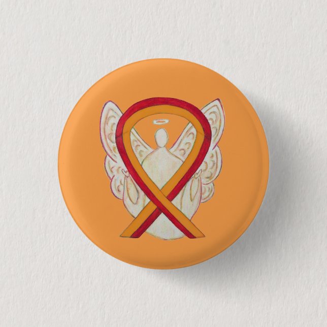 Red and Orange Ribbon Awareness Angel Stift Knapp (Framsida)