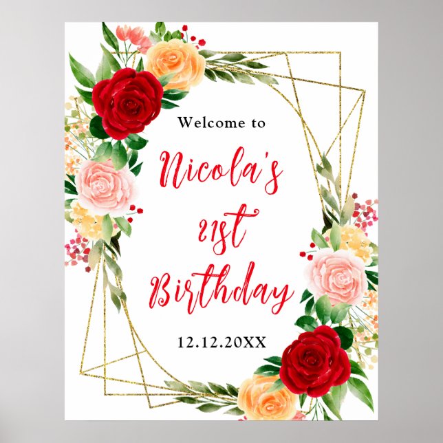 Red and Orange Roses Birthday Welcome Poster (Framsidan)