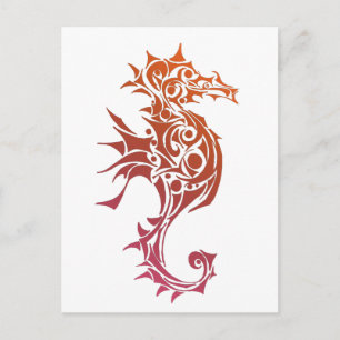 Red and Orange Seahorse Tribal Tattoo Vykort