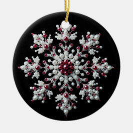 Red and Pearl Snowflake Family Julgransprydnad Keramik