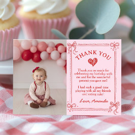 Red and Pink Bow Cake Birthday Photo Tack Kort