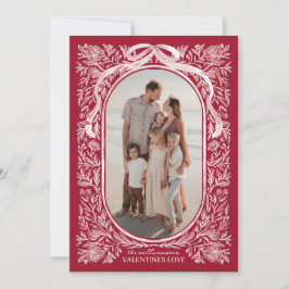 Red and Pink Floral & Bow Valentine Photo Card Inbjudningar