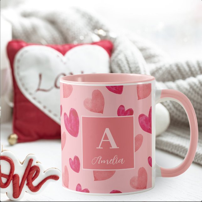 Red and Pink Heart Personalized Monogram Name Mugg (Skapare uppladdad)