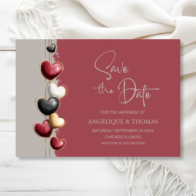 Red and Pink Hearts Wedding Save the Date Spara Datumet (Skapare uppladdad)