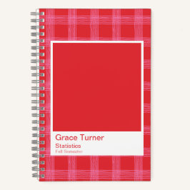 Red and Pink Illustrated Plaid Notebook