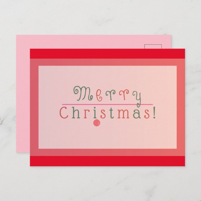Red and Pink Jolly Merry Christmas & Ornament Vykort (Fram/baksida)