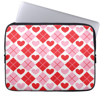 Red and Rosa Argyle Heart Mönster Laptop Sleeve