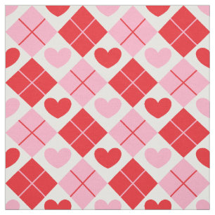 Red and Rosa Argyle Heart Mönster Tyg