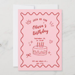 Red and Rosa Birthday Inbjudningar