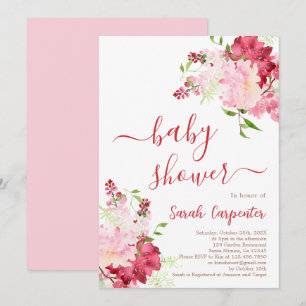 Red and Rosa Blommigt Baby Shower Girl-inbjudan Inbjudningar