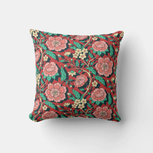 Red and Rosa Blommigt Chinoiserie Mönster Kudde