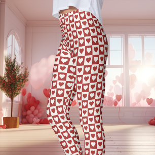 Red and Rosa Checkerboard Heart Valentine Leggings
