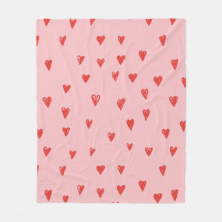 Red and Rosa Doodles Cute Heart Mönster Fleecefilt