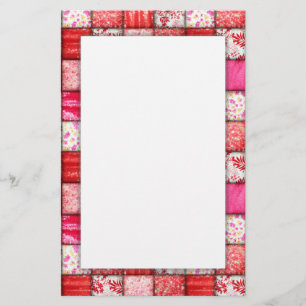 Red and Rosa Faux Patchwork Quilting Mönster Brevpapper