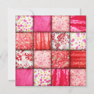 Red and Rosa Faux Patchwork Quilting Mönster Inbjudningar