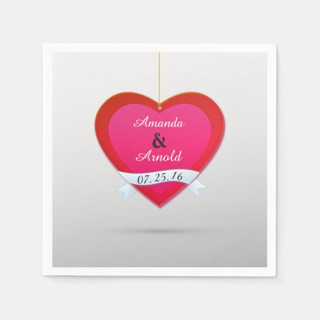 Red and Rosa Heart Bröllop Cocktail Pappra blöjor Pappersservett (Framsidan)