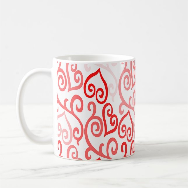 Red and Rosa Heart Mönster Kaffemugg (Vänster)
