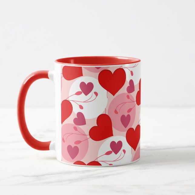 Red and Rosa Heart Mönster Valentines day Mugg (Vänster)