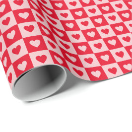 Red and Rosa Hearts Checkerboard Valentine Day Presentpapper