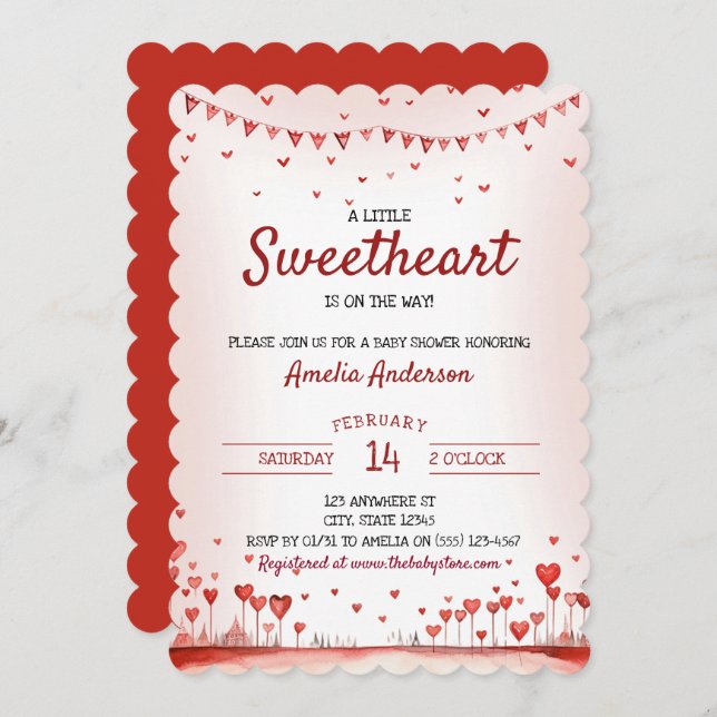 Red and Rosa Hearts Little Baby Shower Inbjudningar (Fram/baksida)