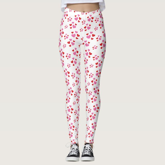 Red and Rosa Hearts Mönster Leggings (Framsida)
