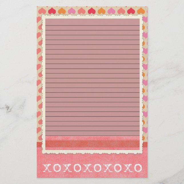 Red and Rosa Hearts Stationery - tillval linjer Brevpapper (Framsida)