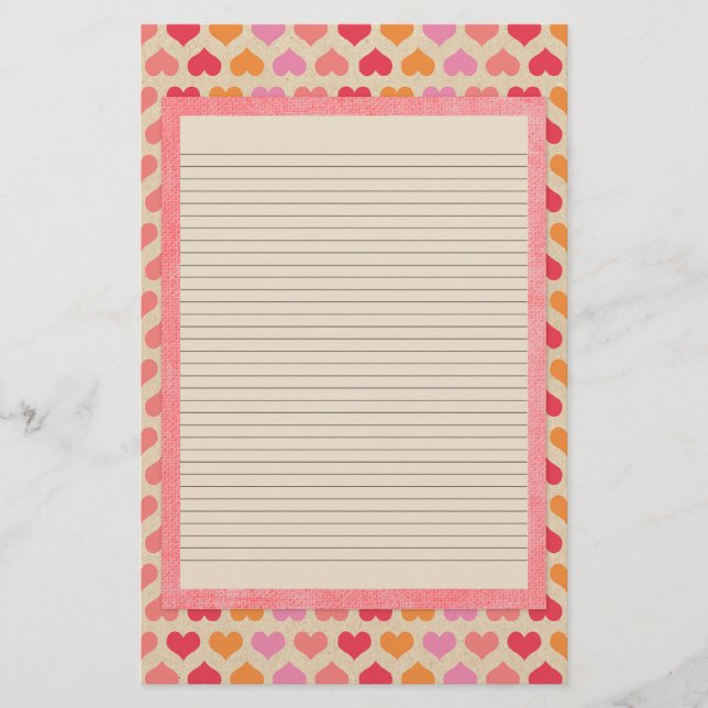 Red and Rosa Hearts Stationery - tillval linjer Brevpapper (Framsida)