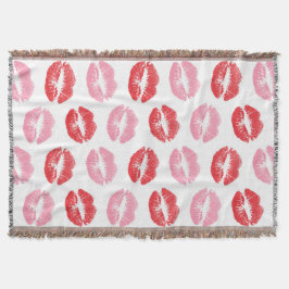 Red and Rosa Läppar, Mönster of Läppar, Lipstick,  Filt