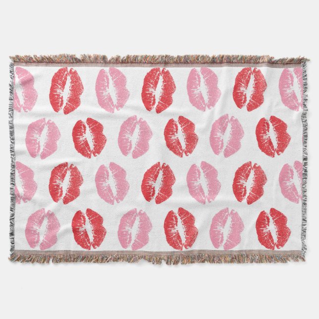 Red and Rosa Läppar, Mönster of Läppar, Lipstick,  Filt (Framsidan)