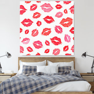 Red and Rosa Lip Mönster Art Canvastryck