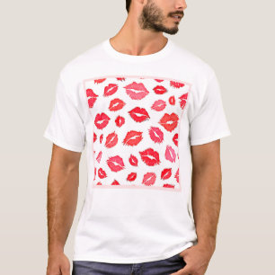 Red and Rosa Lip Mönster Art T Shirt