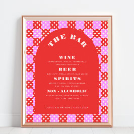 Red and Rosa Midsekel Mod Bröllop Pub Drink Menu Poster